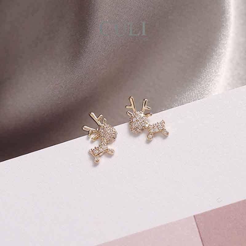 Khuyên tai mạ bạc S925 hình tuần lộc đính đá xinh xắn HT628 - Culi accessories