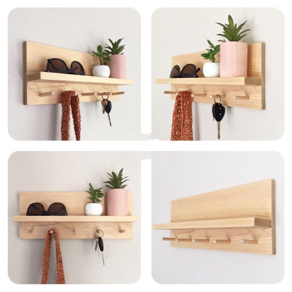 Kệ gỗ treo tường gỗ thông tự nhiên treo quần áo kích thước 60x15x10 cm