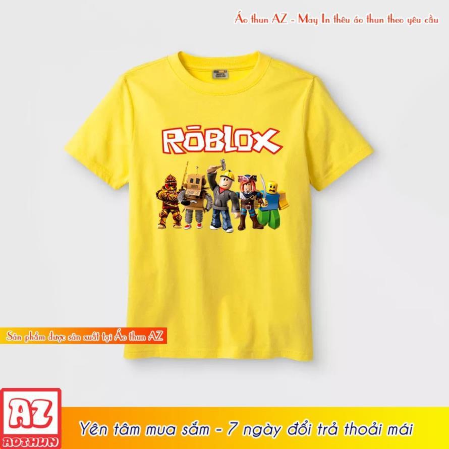 Áo thun trẻ em in hình game roblox màu cam vàng và trắng M2884