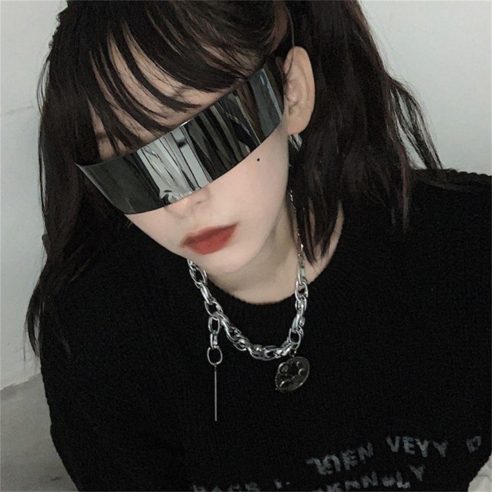 Mới Không Gọng Kính Mát Nữ Nam Quá Khổ Hợp Thời Trang Quấn Kính Mát Punk Một Mảnh Kính Thể Thao Kính Chống Nắng Kính Sắc Thái Kính Mắt Color: silver
