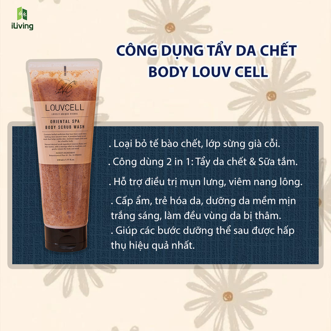 Combo bộ sản phẩm dưỡng thể gồm kem dưỡng trắng body và Tẩy tế bào ch.ết body LOUV CELL