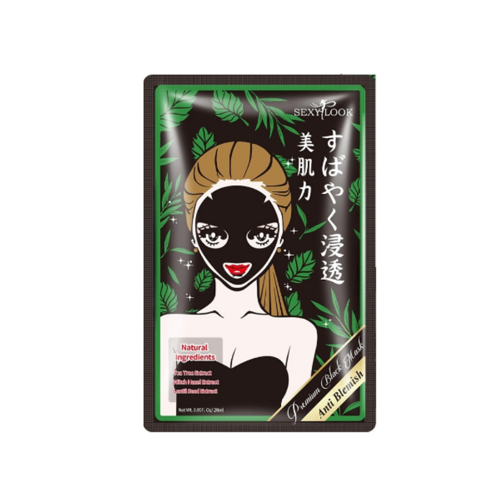 Miếng Lẻ Mặt Nạ Tràm Trà Kiểm Soát Dầu Và Mụn SEXYLOOK Tea Tree Anti Blemish Black Facial Mask (28ml)