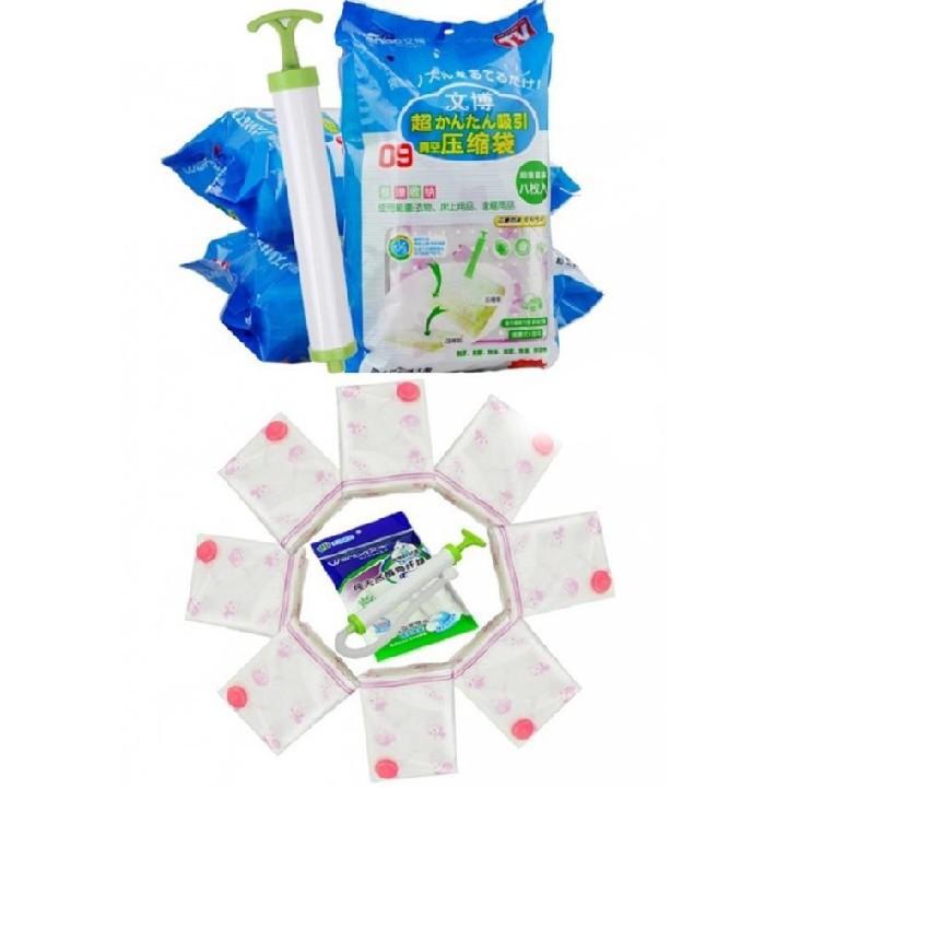BỘ 8 TÚI HÚT CHÂN KHÔNG CẤT CHĂN MÀN QUẦN ÁO TẶNG KÈM BƠM TAY