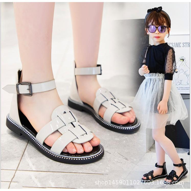 Giày Sandal Chiến Binh Bé Gái Da Bóng Kiểu Dáng Hàn Quốc Cho Bé Từ 3 - 10 Tuổi