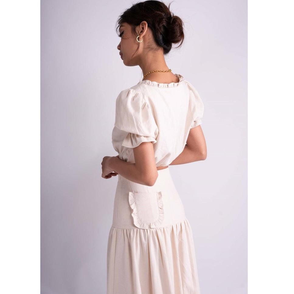 OLALASTUDIO Set linen áo croptop và chân váy dài Eugen Linen Set