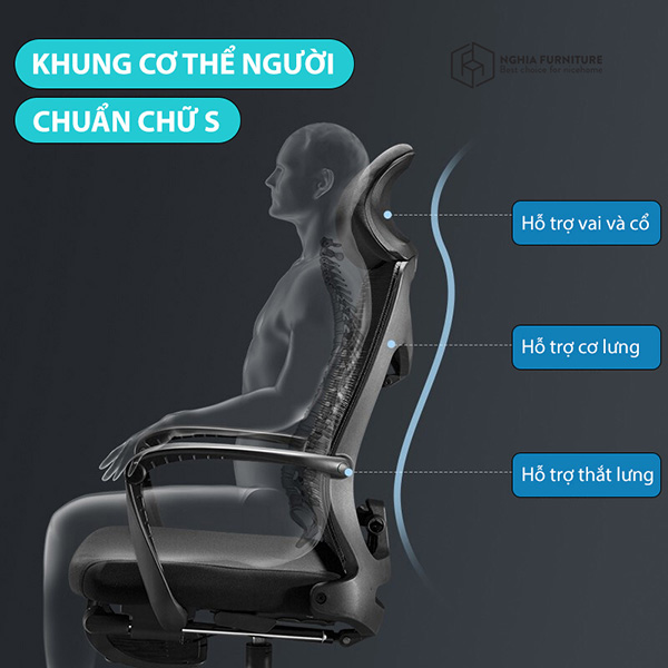 Ghế công thái học ngả lưng 170 Ergonomic E01 hỗ trợ cột sống cực tốt