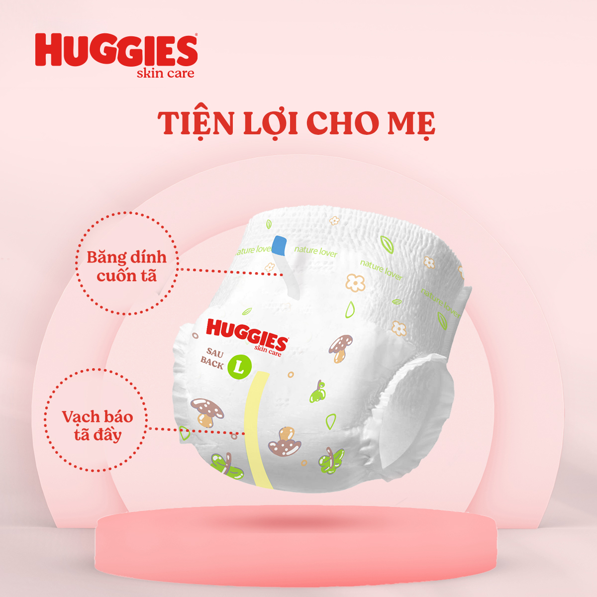 Tã quần Huggies Skin Care Mega Jumbo L100+4 miếng với tràm trà dịu da