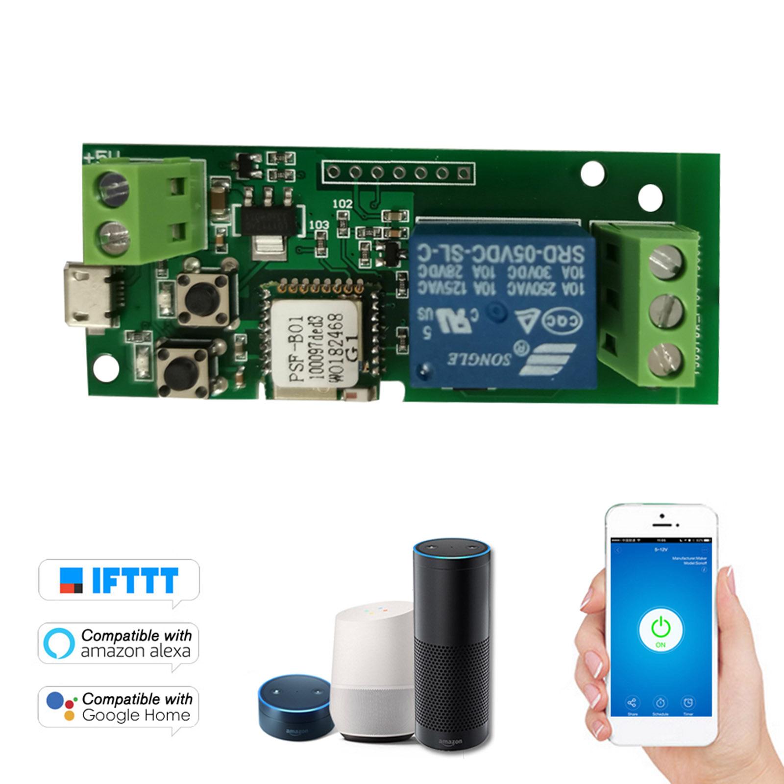 EWeLink USB DC5V Wifi Switch Wireless Relay Module Smart Home Automation Modules Phone APP Remote Control Timer Switch Alexa Google Home Voice Control for Access Control System Inching/Self-Locking