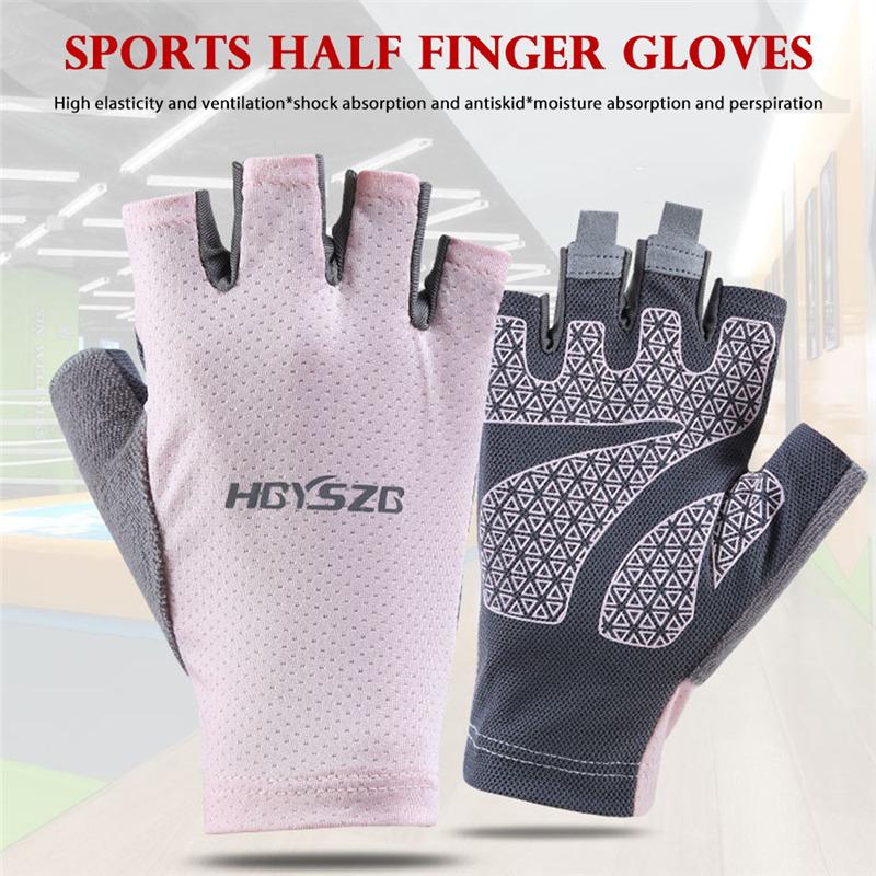 Găng tay đi xe đạp Găng tay thể thao nửa ngón Găng tay tập thể hình Silicone, Vải lưới đàn hồi cao Đệm thoáng khí Color: Black Size: L