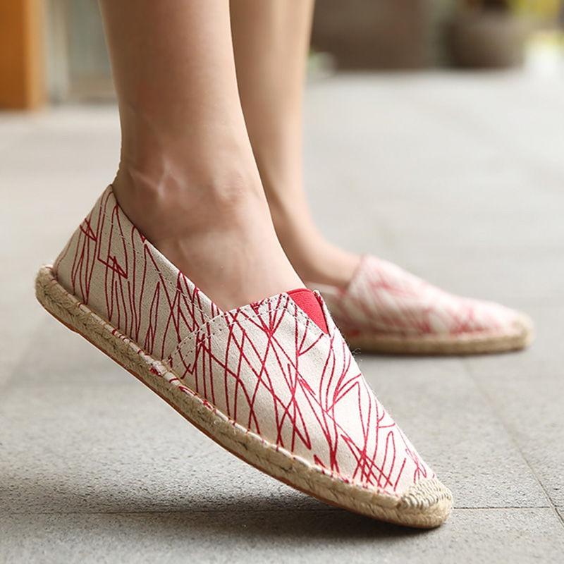 Giày Lười Vải Canvas Lanh Dệt Thoáng Khí Thời Trang Cho Nam Nữ