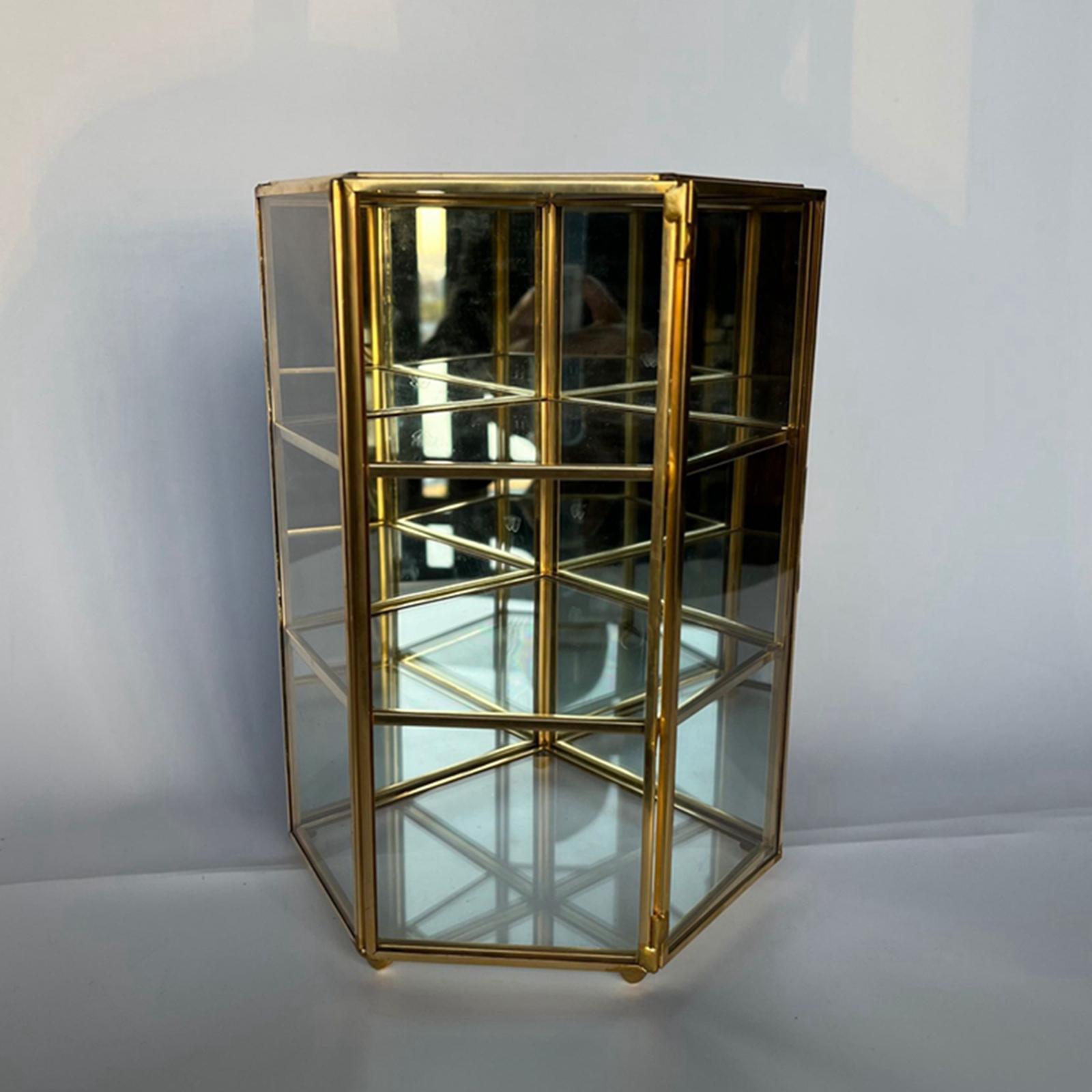 Golden Display Jewelry Box Organizer Dustproof Holder Mirrored