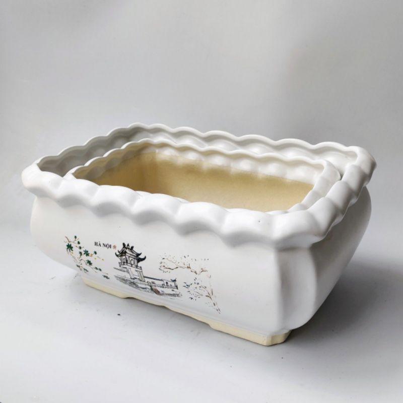 Chậu sứ trồng cây to hình chữ nhật, chậu trồng các cây nội thất, cây văn phòng đẹp, gốm sứ Bát Tràng đẹp