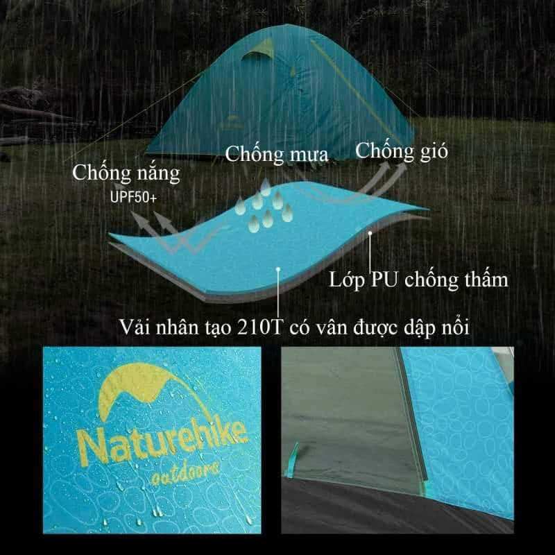 Lều Naturehike 4 người chính hãng, nhẹ, chống nước, chống tia UV, dễ dàng lắp đặt NH18Z044-P