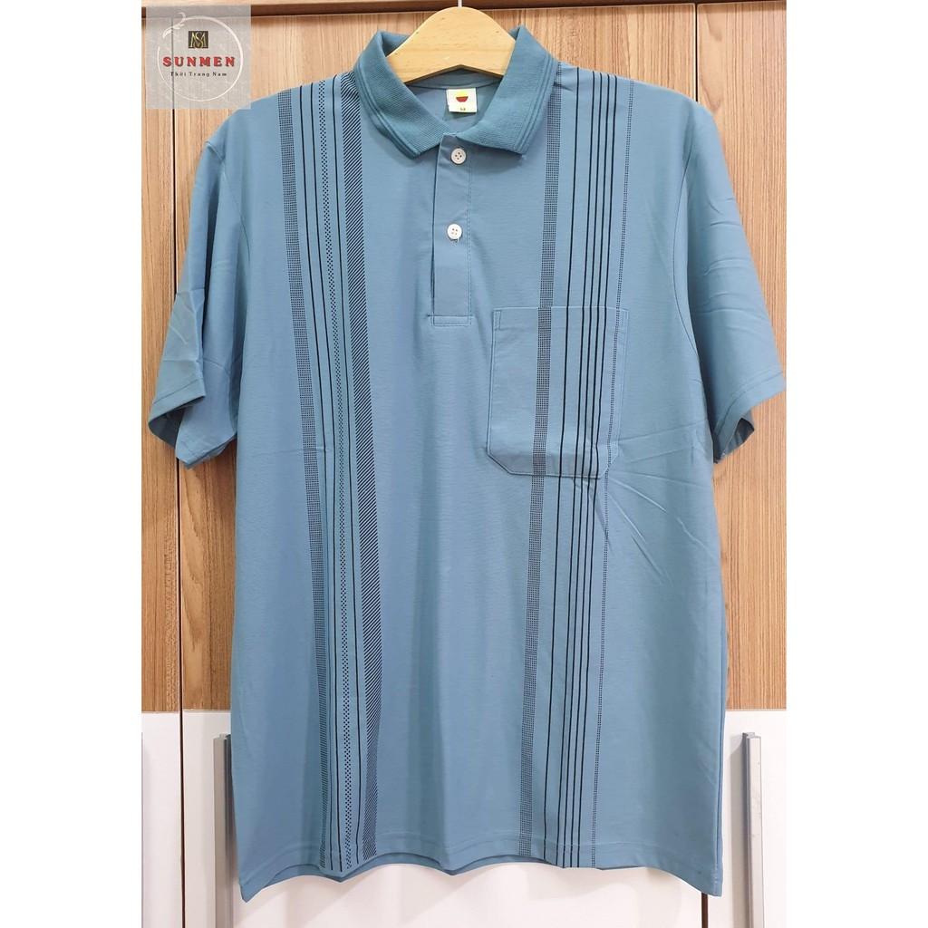 Áo Thun Nam Có Túi Trung Niên Loại Sọc Cổ Bẻ From Rộng Tay Lỡ SUNMEN ATNTN002 Đủ Màu Size Từ 50 - 85kg