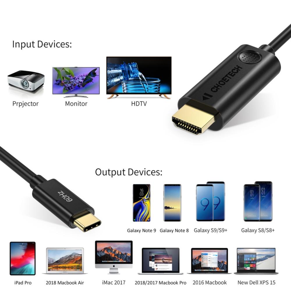 Cáp chuyển Type C sang HDMI 2.0 Choetech CH0019 dài 1.8M (Hàng chính hãng)