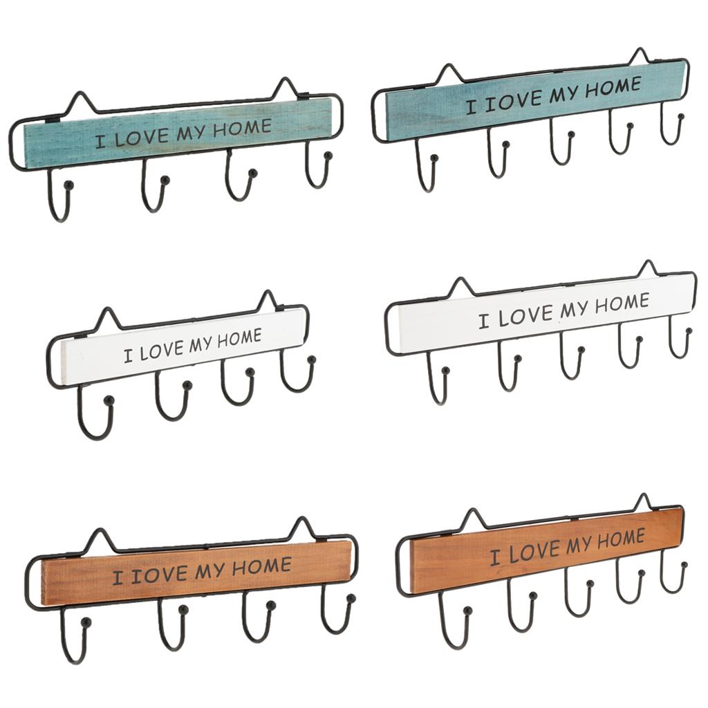 Multi-purpose Wall Mount Wood Metal Hanger Hooks for Coat Robe Brown 4 Hooks