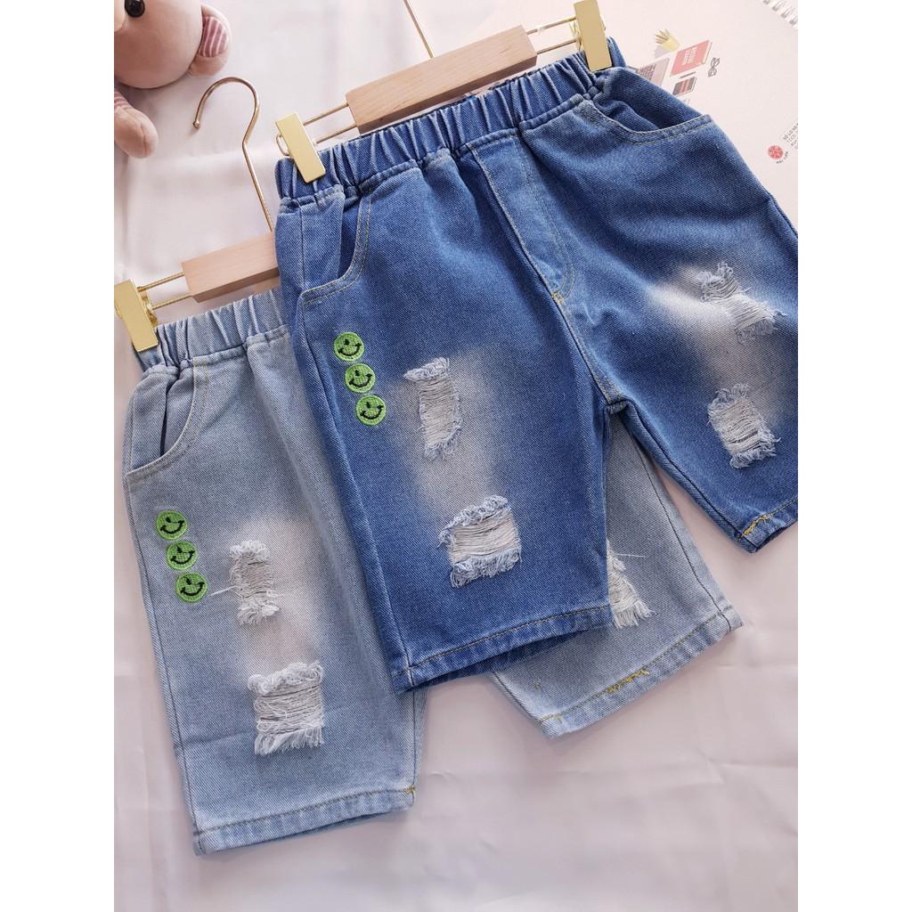 Quần Jeans Cho Bé WELLKIDS Quần Short Cho Bé Họa Tiết Phối Rách Chất Bò Mềm 029