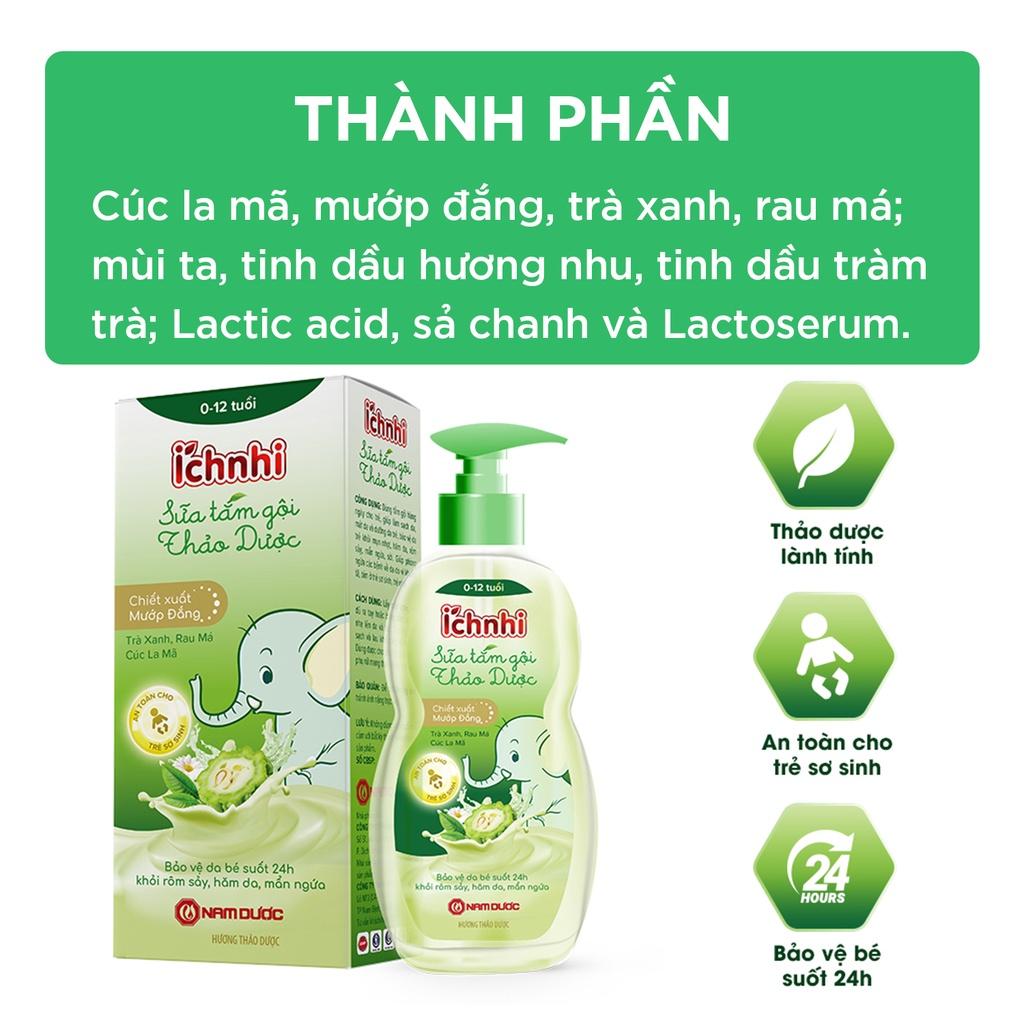 Sữa tắm gội thảo dược Ích Nhi cho bé chai 200ml phòng cảm lạnh, ngừa rôm sẩy, mẩn ngứa, dưỡng da mềm mịn