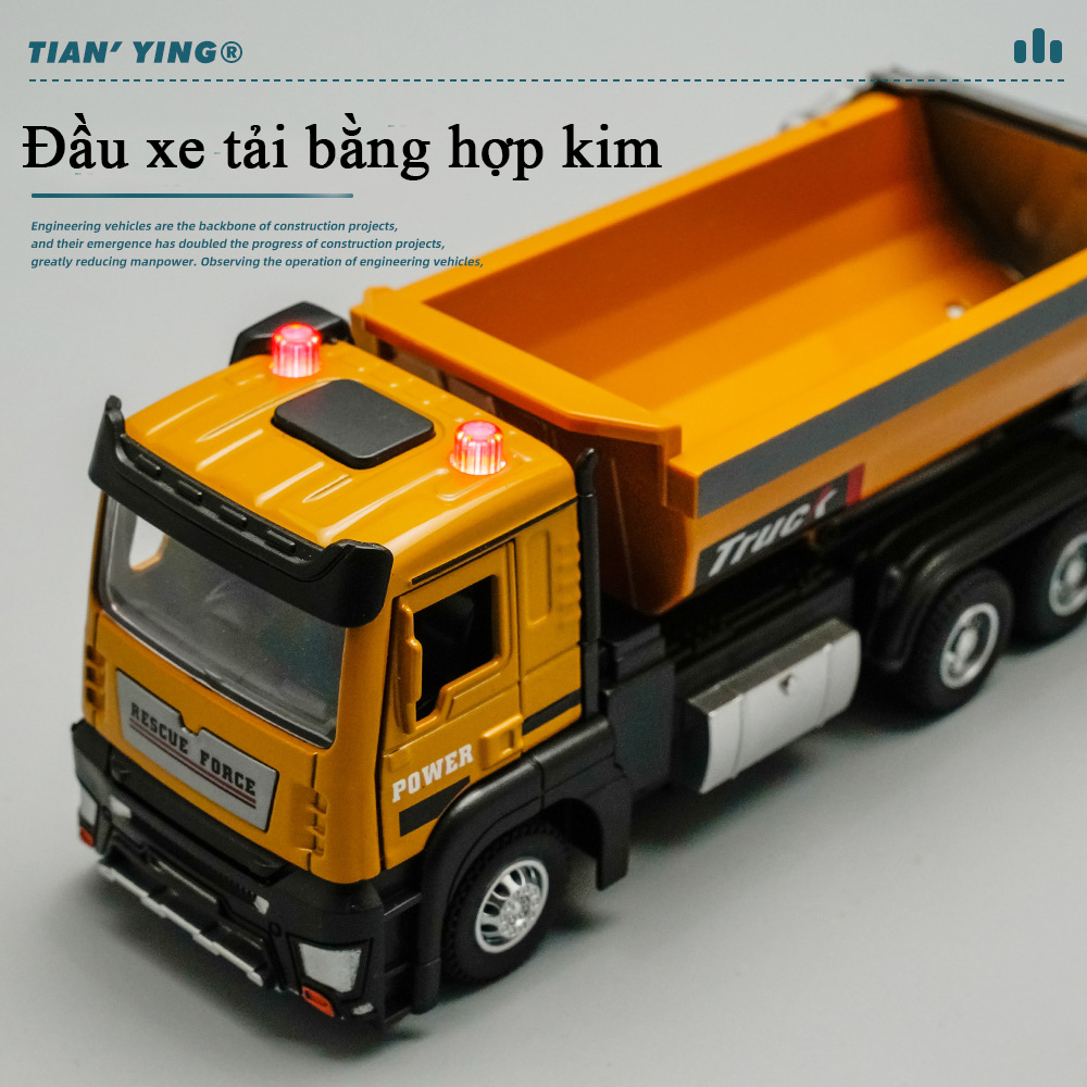 Đồ chơi xe ben hợp kim kèm cẩu xúc trộn bê tông có nhạc và đèn chạy cót dài 32 cm