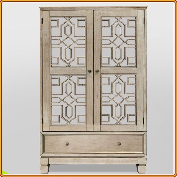 Kệ trang trí Vintage Tundo cánh kính kèm đèn led chiếu sáng hiện đại