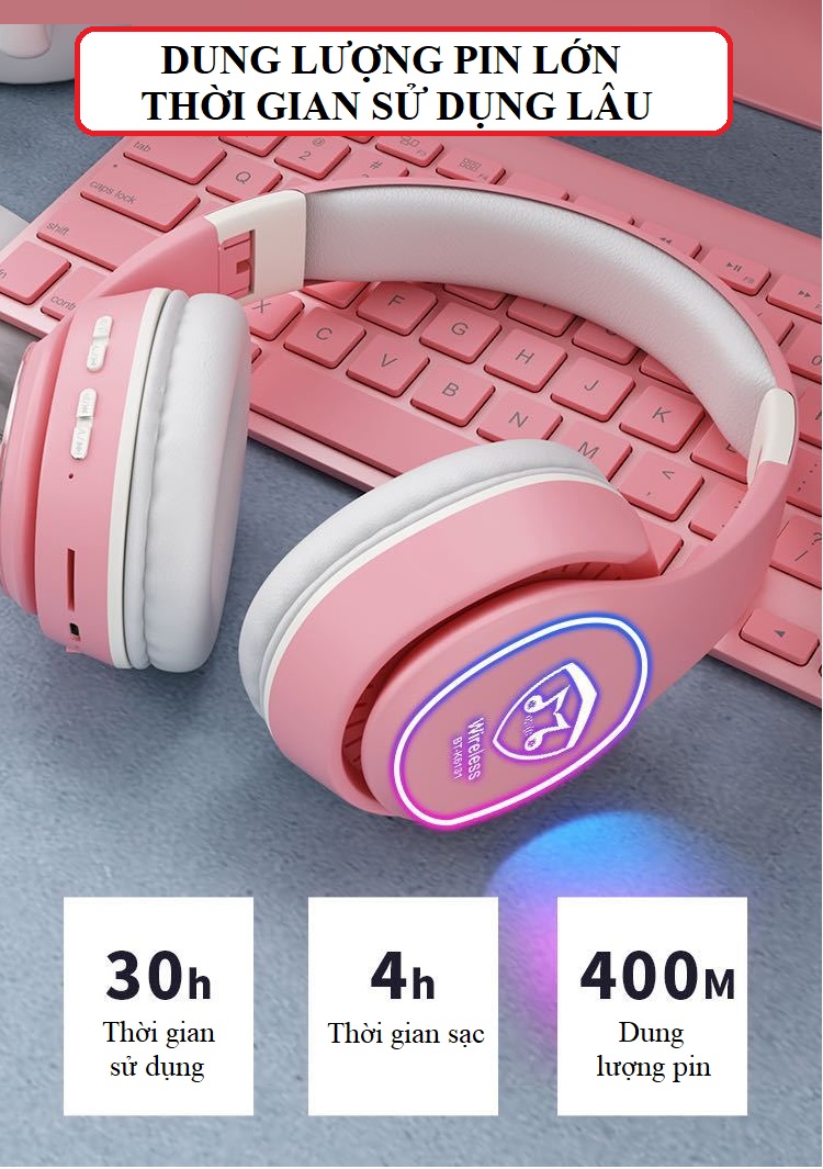Tai nghe chụp tai Bluetooth 5.0 K6131 Macaron Hỗ Trợ Thẻ Nhớ, Dây 3.5mm, Đài FM - Hàng Nhập Khẩu