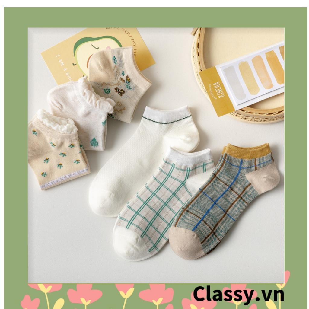Tất cổ ngắn, vớ cổ ngắn dệt kim Classy nhiều họa tiết tông xanh pastel xinh xắn Hàn Quốc G1433