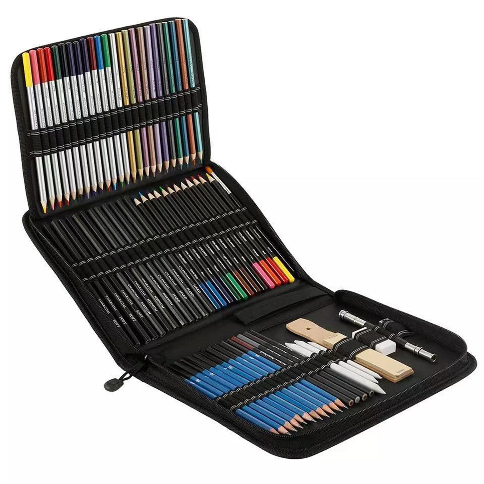 74-Piece Professional Drawing Pencils and Sketch Set Includes Colored Pencil Sketch Charcoal Pastel Pencil Sharpener