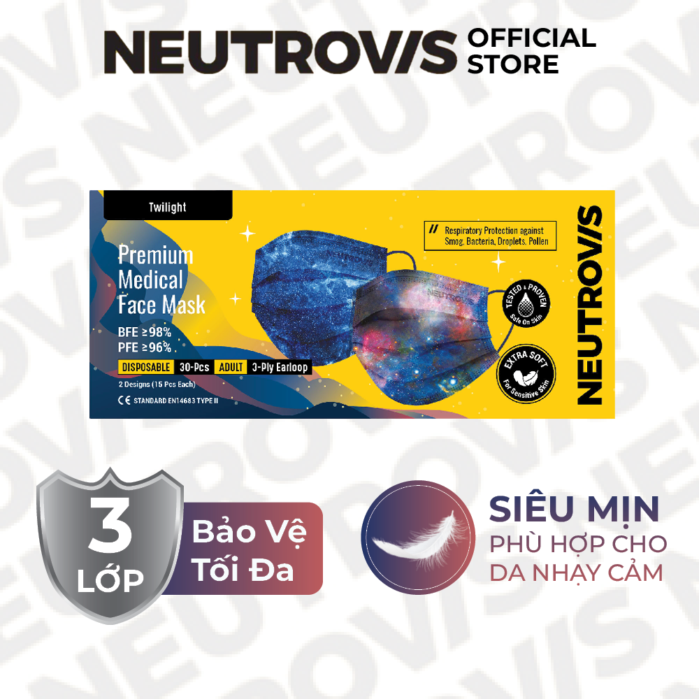 Khẩu Trang Cao Cấp Kháng Khuẩn 3 Lớp Neutrovis - Twilight (30 Cái/Hộp)