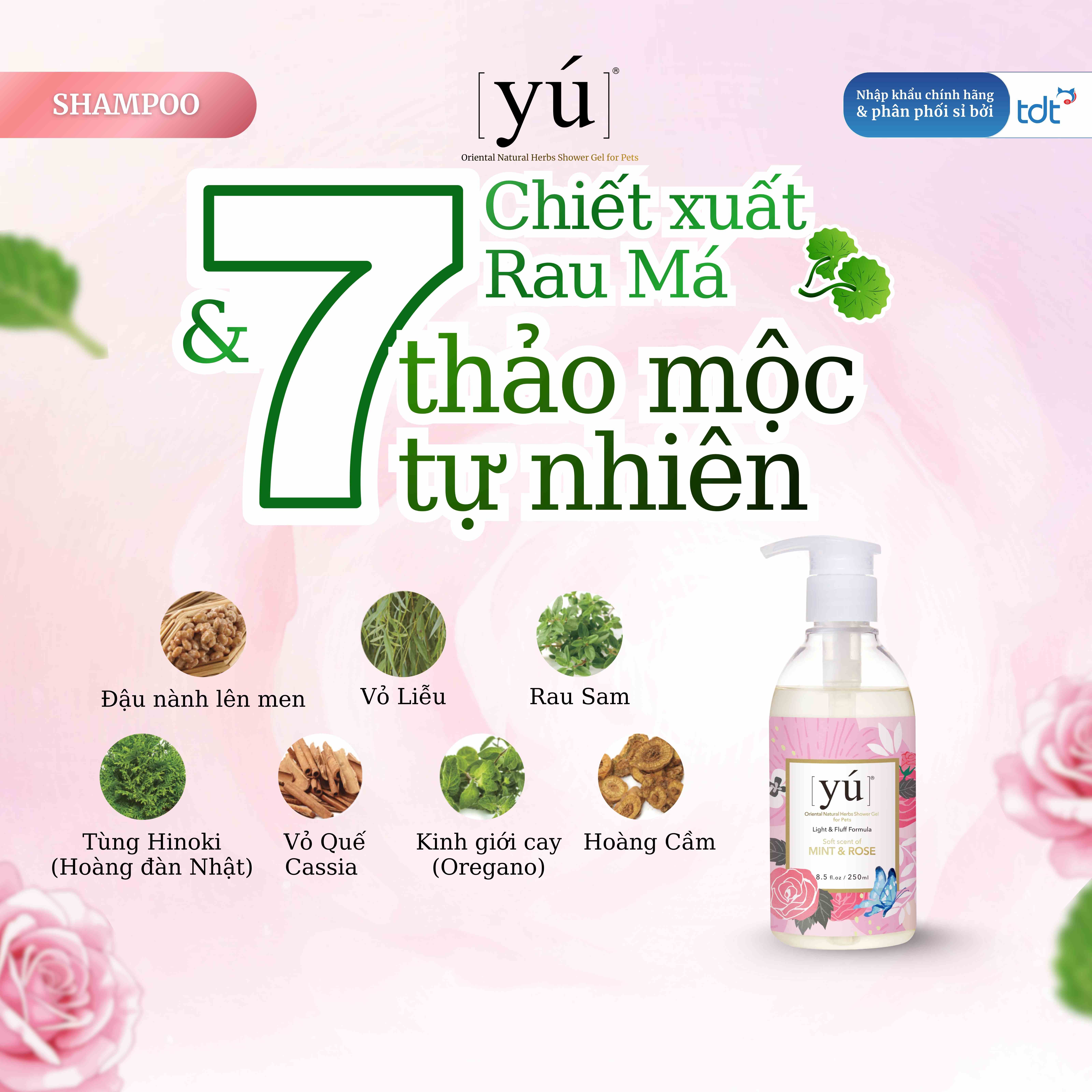 Sữa tắm Yu Light cho chó mèo chiết xuất từ hoa&7 loại thảo mộc tự nhiên nuôi dưỡng da lông khỏe đẹp 250ml - Bạc hà & hoa hồng