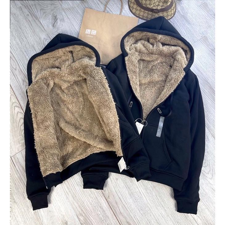 &lt;Quà tặng 1c dây buộc tóc &gt; Áo nỉ Hoodie lót lông cừu nam nữ, Áo khoác nỉ lót lông cừu - hinhin