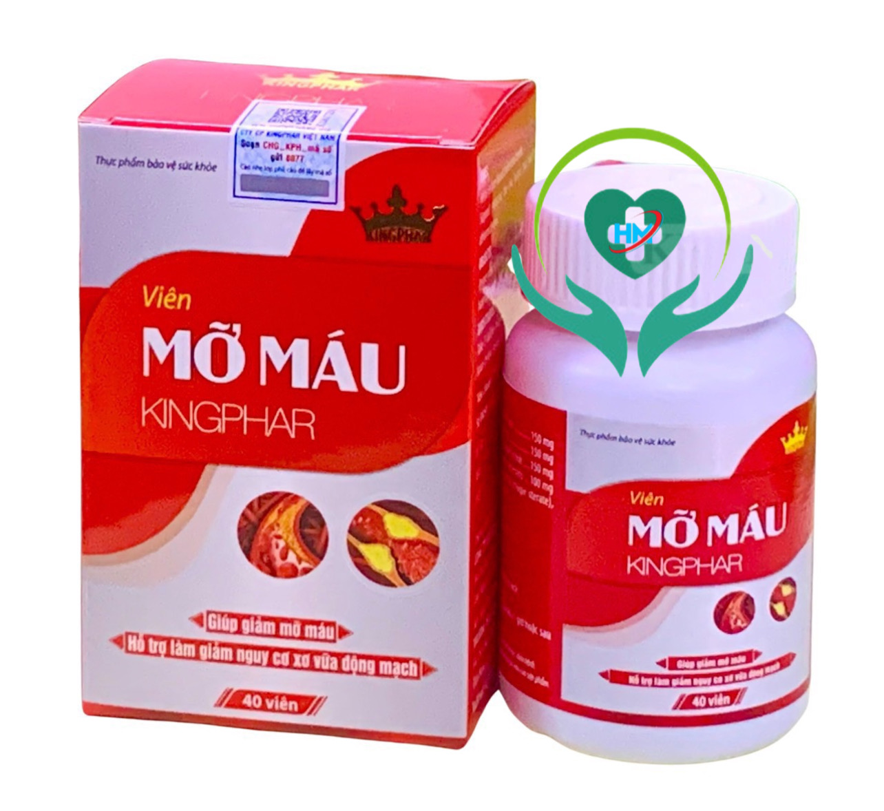 Viên mỡ máu Kingphar, hộp 40v, hỗ trợ hạ mỡ máu, giảm nguy cơ xơ vữa mạch máu