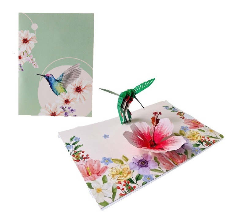 F35 -  Thiệp 3D Chim Ruồi &amp; Hoa Dâm Bụt – Pop Up Card Viethands Giftshop
