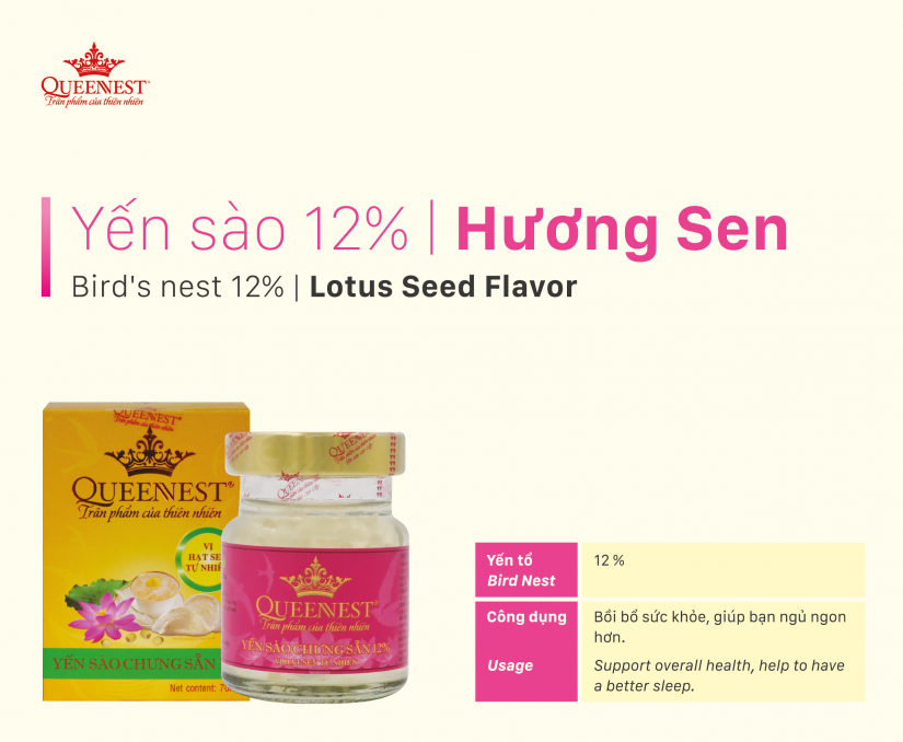 Yến sào chưng sẵn QUEENNEST 12% hương sen (Hũ 70ml)