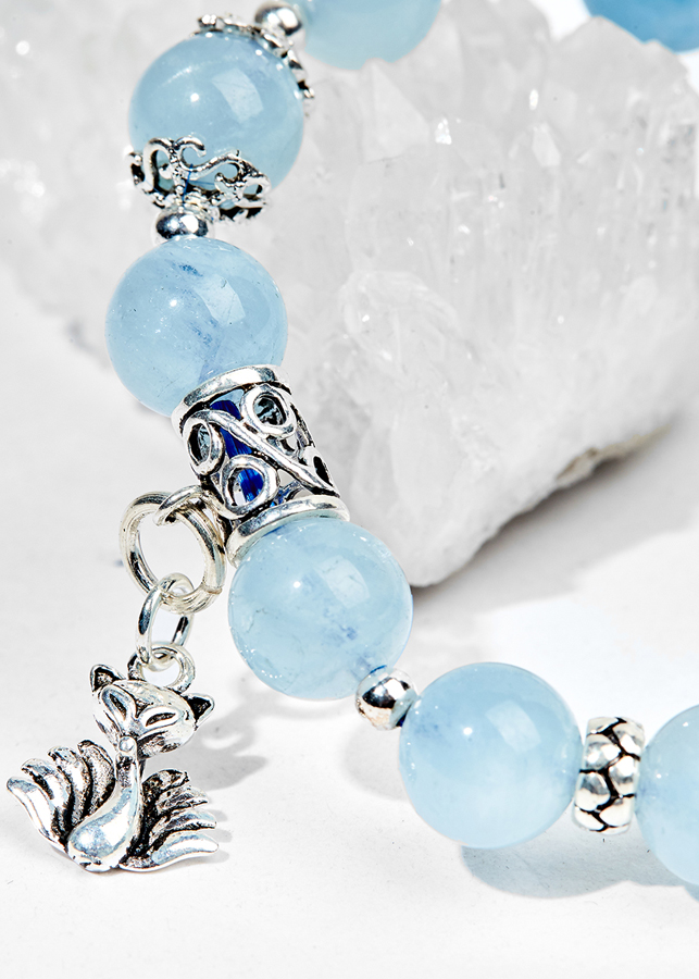 Vòng tay aquamarine charm hồ ly 9 đuôi Ngọc Quý Gemstones