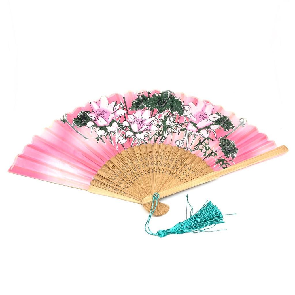 Quạt Tre Cầm Tay Vẽ Hoa Nhiều Màu | Quạt Lưu Niệm