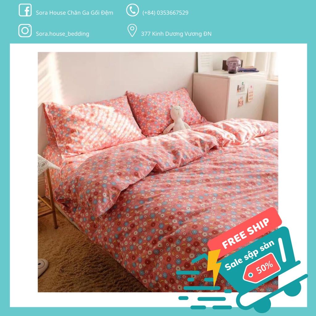 Bộ Chăn Ga Gối Cotton Poly Hoa Nhí Đỏ
