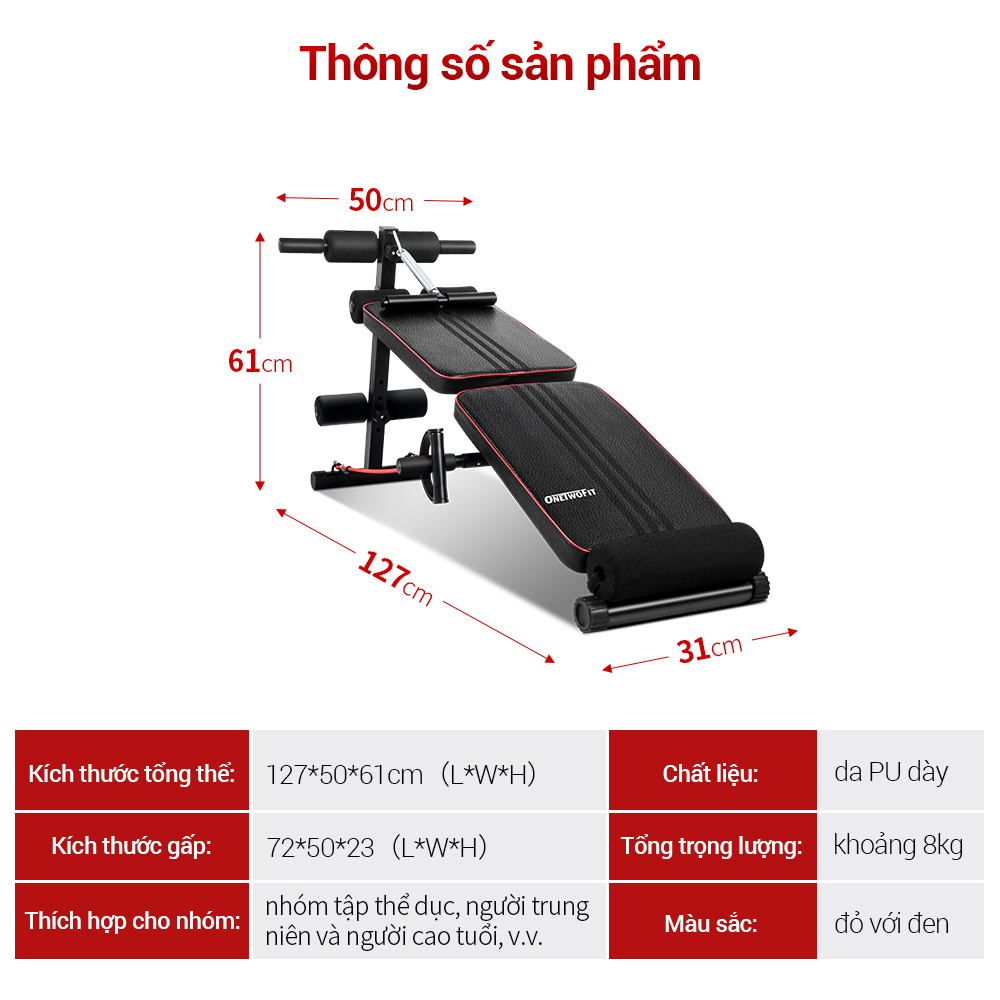 OneTwoFit Ghế tập có thể gập lại Ghế tập bụng đa chức năng Ghế tập bụng Thiết bị tập thể dục tại nhà Ghế tập bụng cong OT184