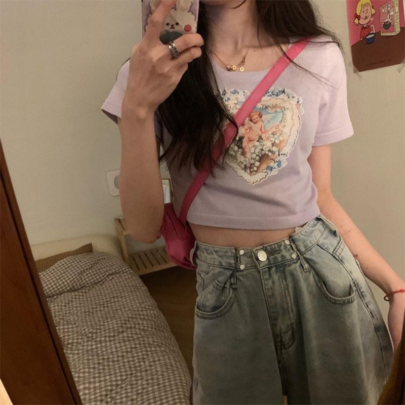 MS18 Áo thun nữ cotton croptop angel Quảng Châu