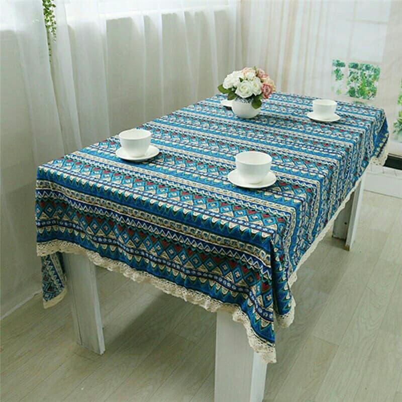 Vải Bố Vải Canvas Decor Trang Trí May Rèm, Màn Cửa Sổ, Khăn Bàn, Khăn Picnic, Phông Chụp Ảnh Họa Tiết Thổ Cẩm Xanh