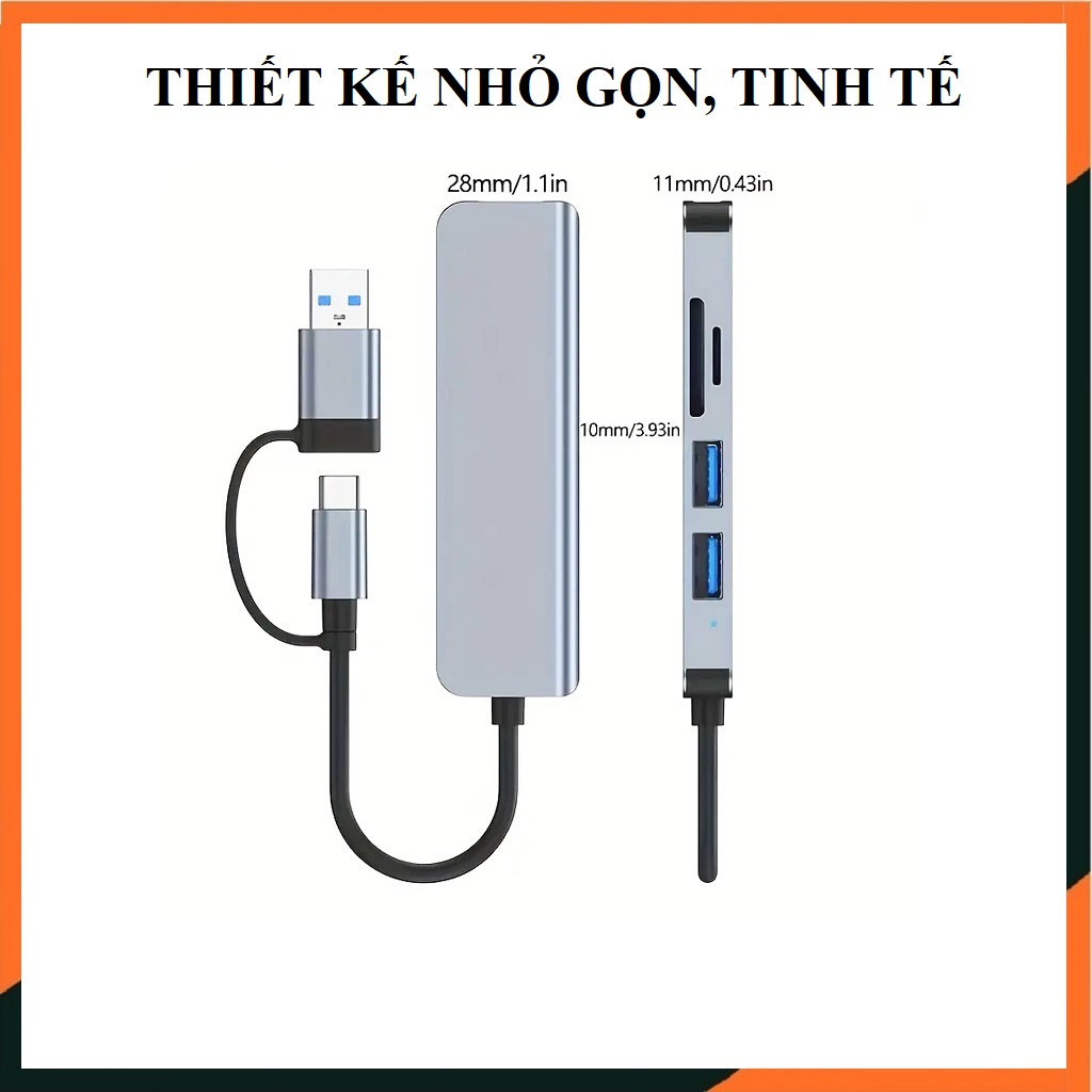 Hub Type C, Hub USB 3.0 5in1 UT, Cổng Chuyển Đổi Type C, Bộ Chia Type C Và USB Ra 5 Cổng SD, TF Và USB, Cổng Chuyển Đổi Dành Cho Mac book, Laptop, PC - Hàng Chính Hãng