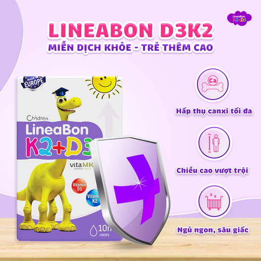 Combo 2 hộp Vitamin LineaBon K2 + D3 hỗ trợ chống còi xương, tăng chiều cao cho trẻ sơ sinh và trẻ nhỏ