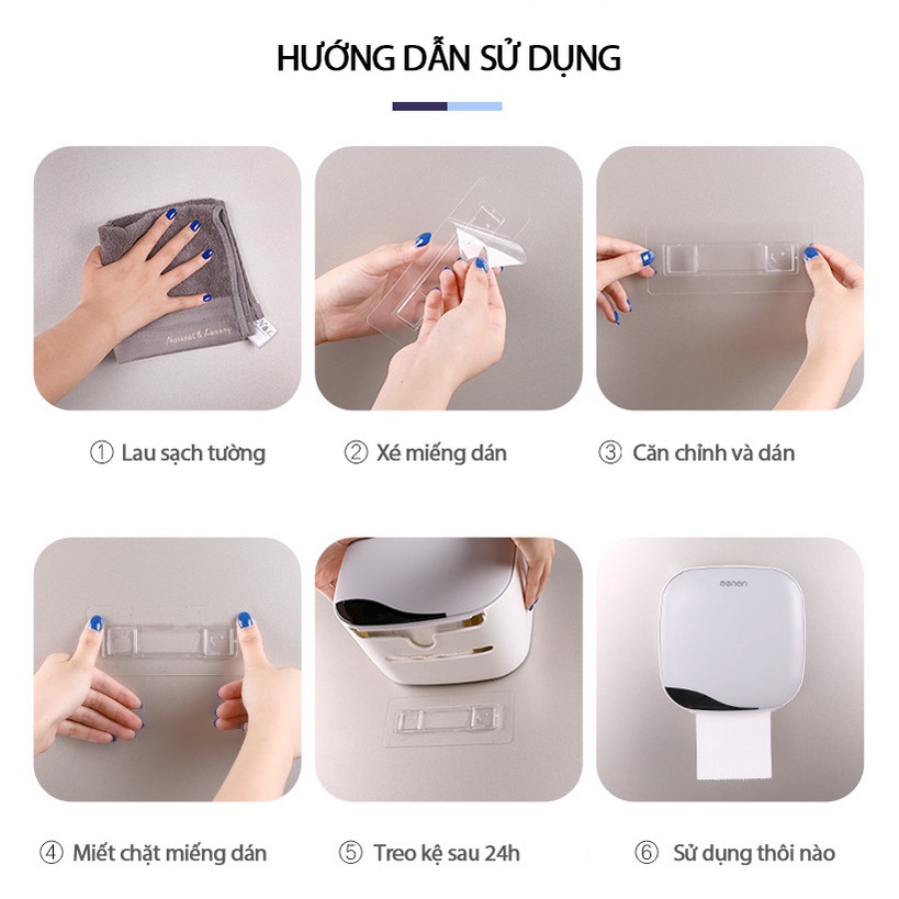 Hộp Đựng Giấy Vệ Sinh Trong Nhà Tắm Lắp Đặt Dán Tường Tặng Kèm Miếng Dán Siêu Chắc