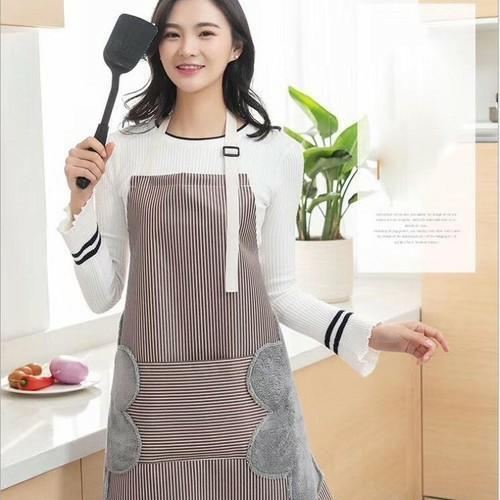 Tạp dề chống thấm nước, chống thấm dầu thiết kế 2 khăn lau tay phong cách Hàn Quốc