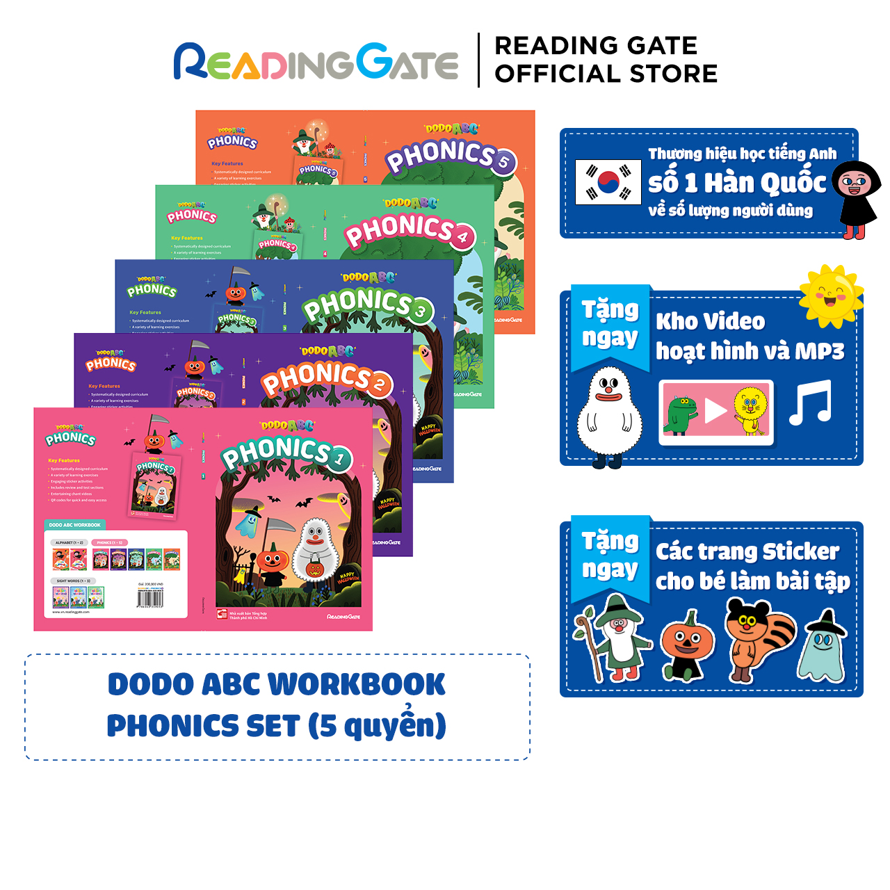 Combo 5 Quyển Sách DODO ABC WORKBOOK - PHONICS SET READING GATE Cho Bé Từ 5 Đến 8 Học Ngữ Âm, Đánh Vần Tiếng Anh