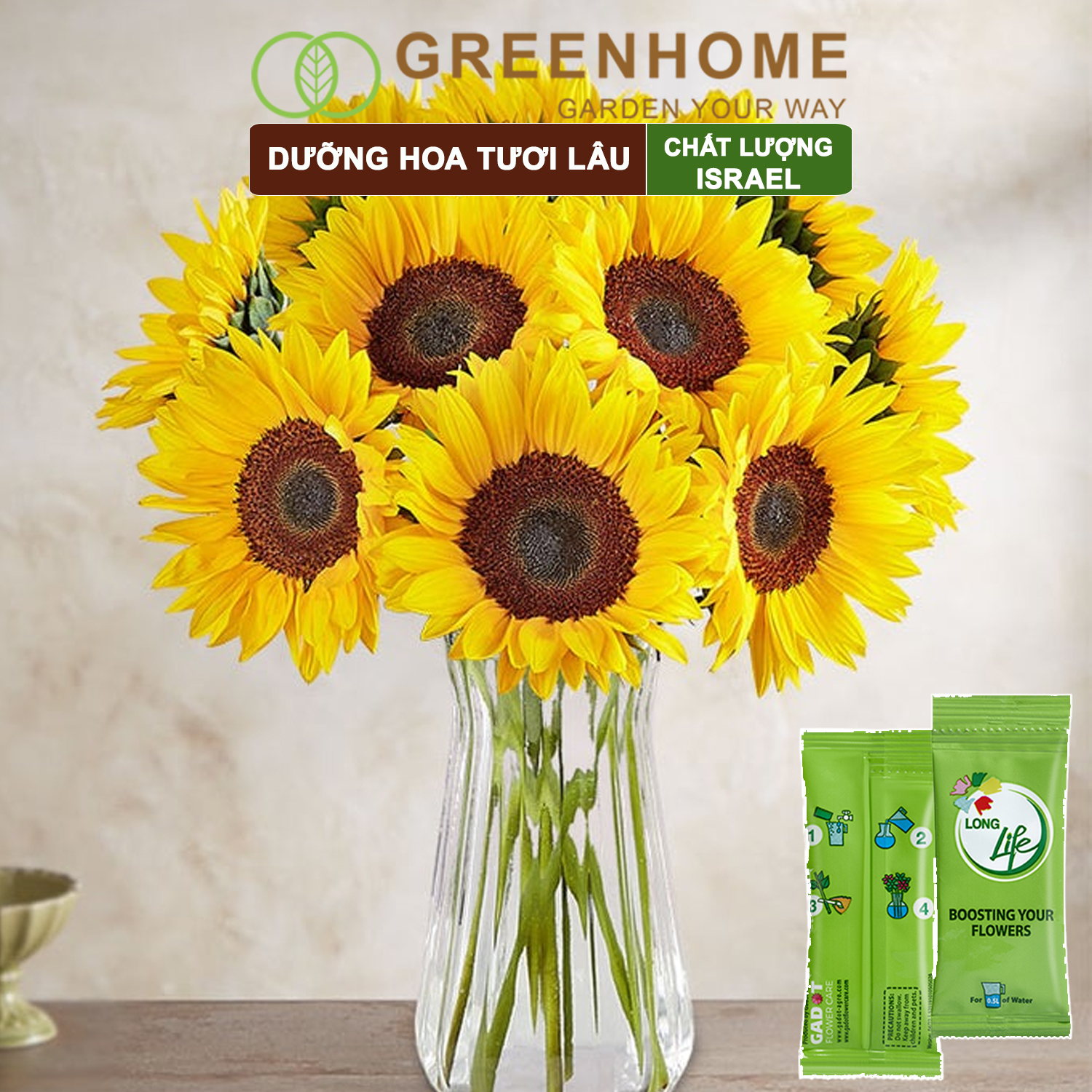 Dưỡng hoa lâu tàn Long Life, gói 5gr, hoa tươi lâu, nở bông to, không bị hôi nước |Greenhome