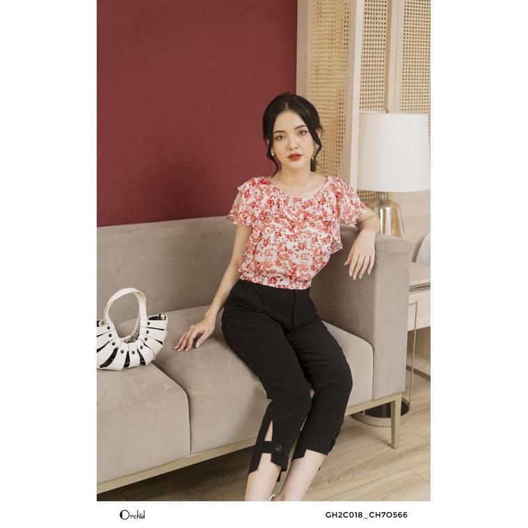 Áo sơ mi nữ cộc tay chất vải tơ họa tiết cao cấp Orchid GH2C018