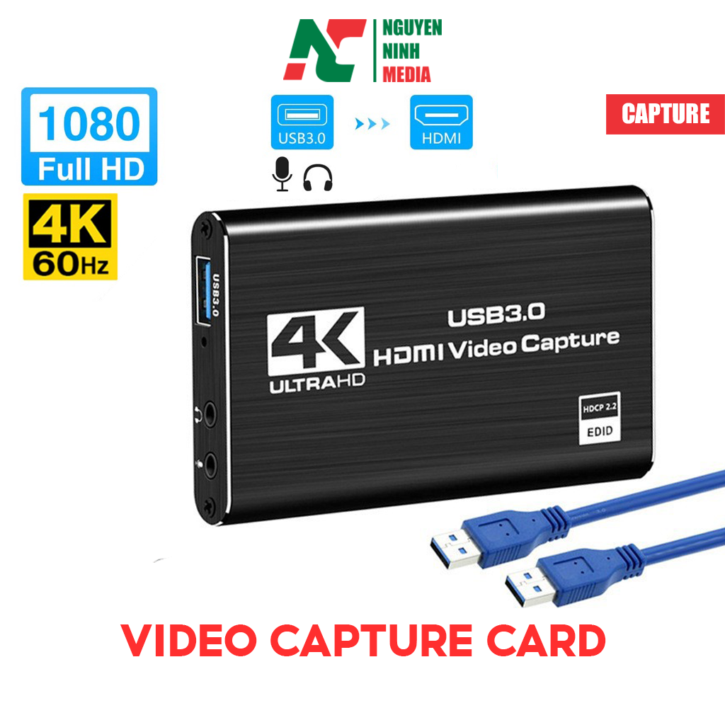 Bộ Chuyển HDMI to USB 3.0 Video Capture Card 1080P 60FPS Tích Hợp Cổng Micro và Cổng Tai Nghe - Hỗ Trợ Live Stream, Ghi Hình