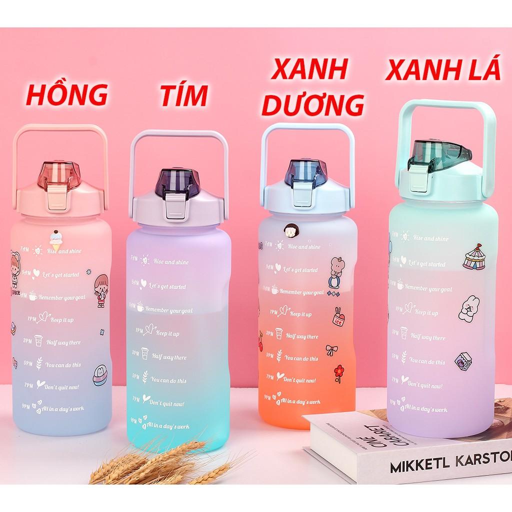 Bình Nước Dung Tích Lớn 2l Mẫu Mới 2022 Có Ống Hút Vạch chia nhắc thời gian Tiện Dụng