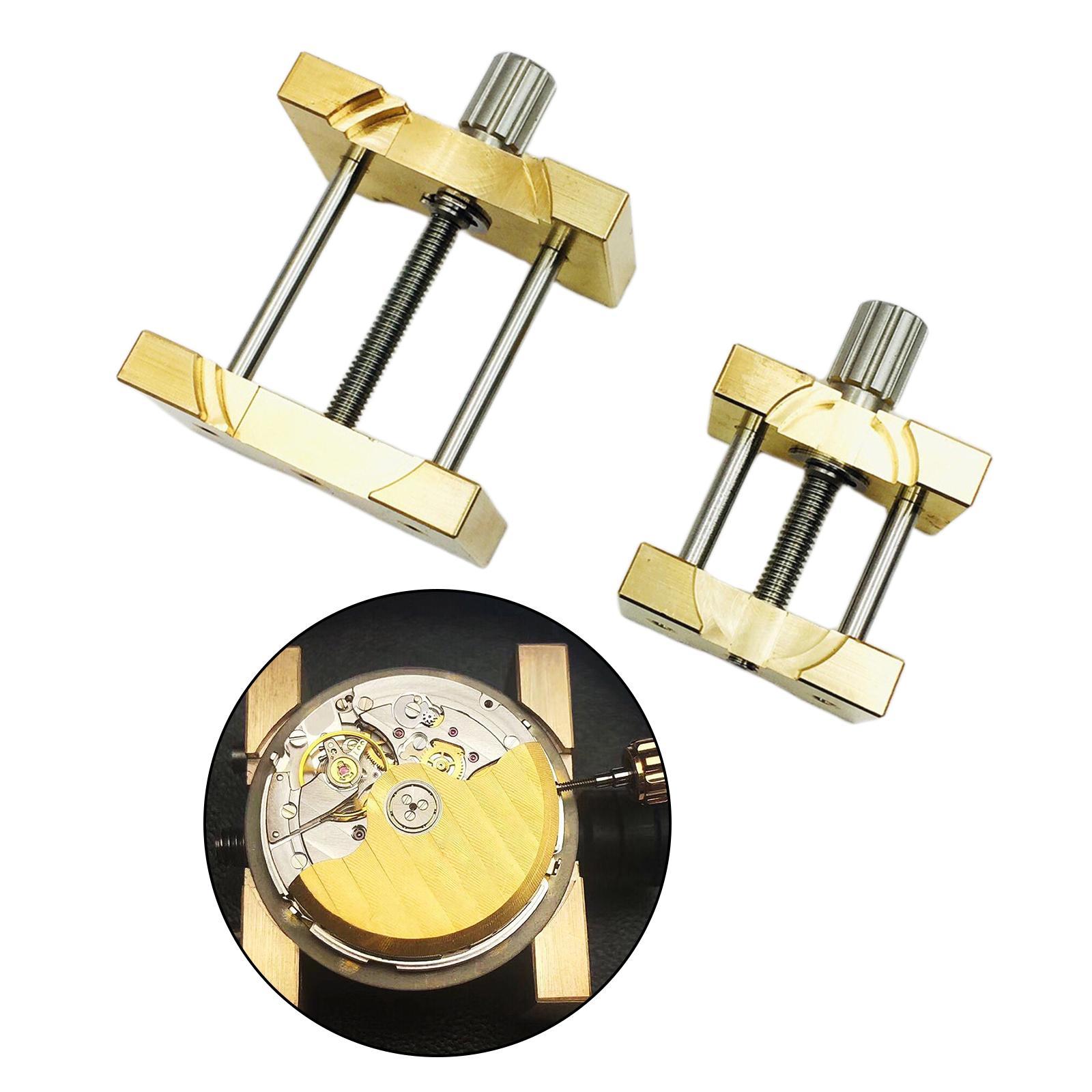 2 Pieces Brass Watch Movement Clip Holder Fixed Base Accessory 2 Seats