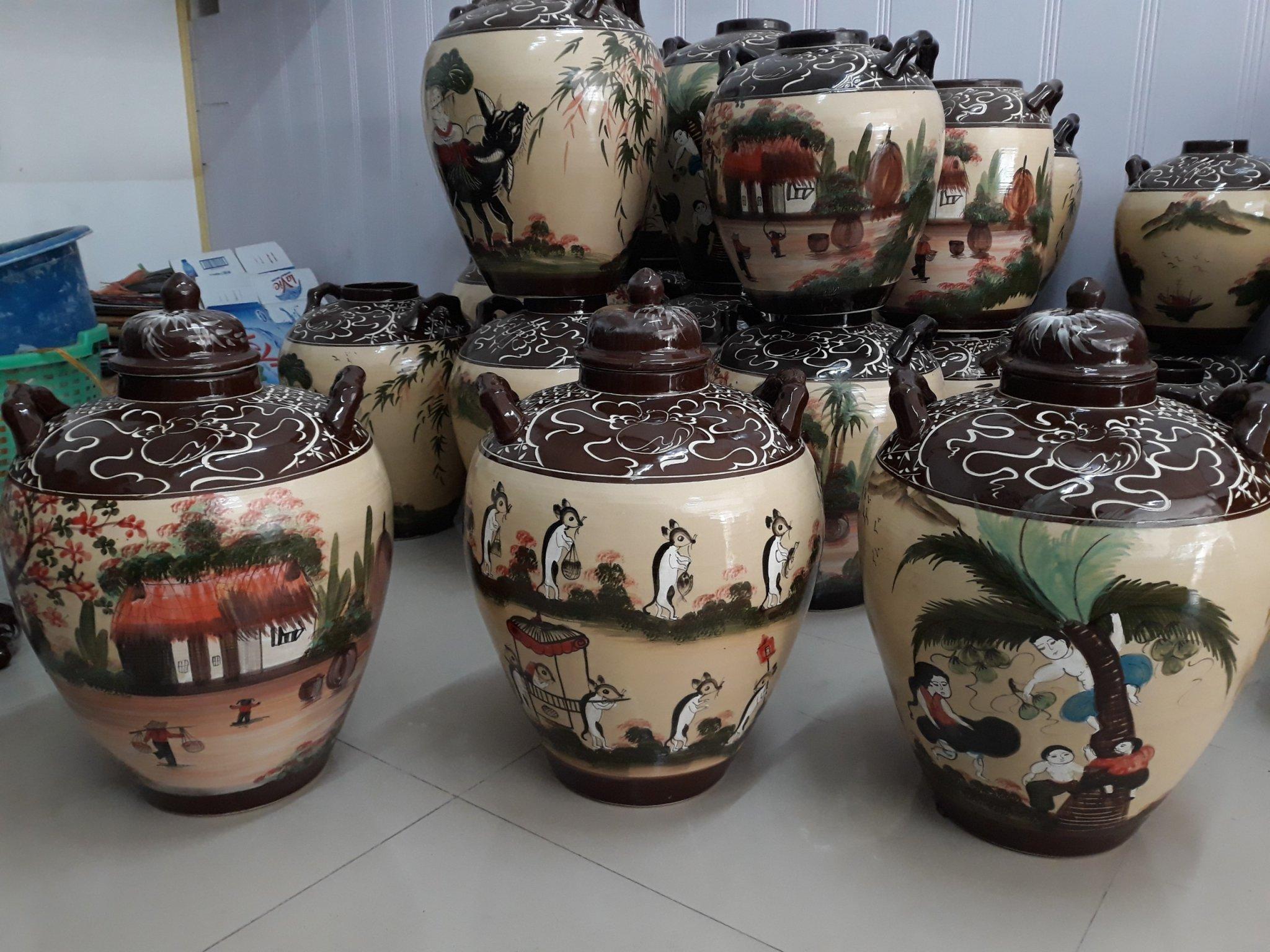 Hũ đựng rượu vẽ phong cảnh Bát Tràng loại 20L